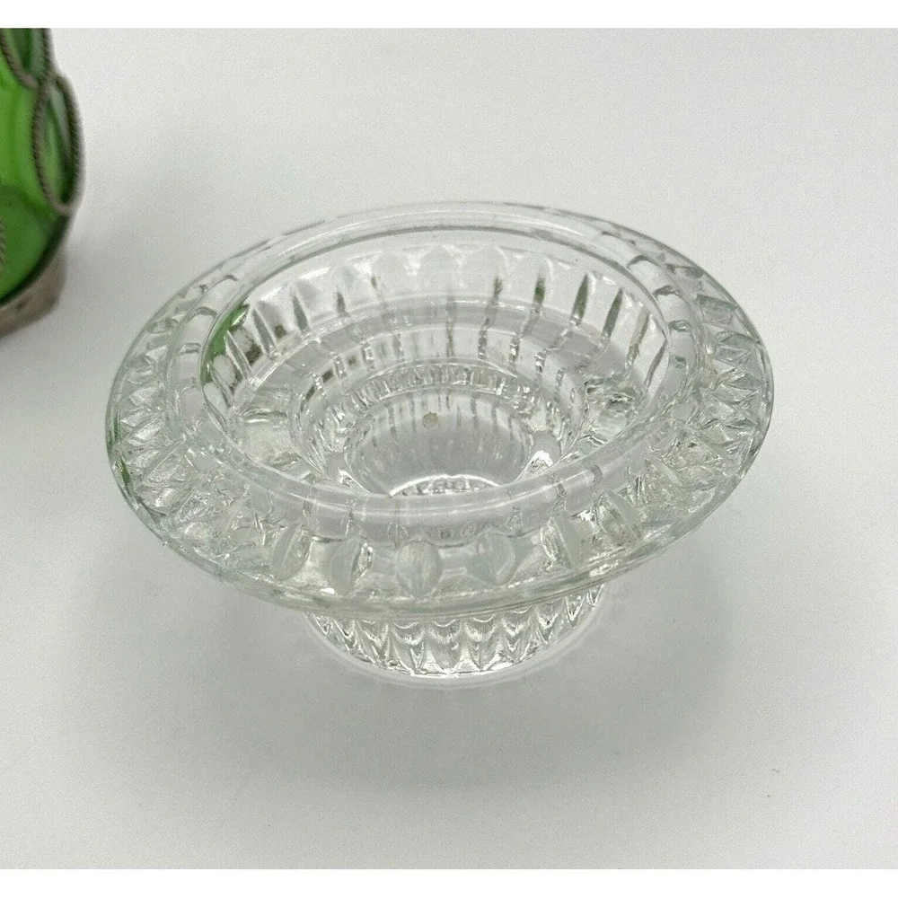 Vintage Green Glass Angel Tea Light Holder Frosted‎ Wings Stained Glass Style 6